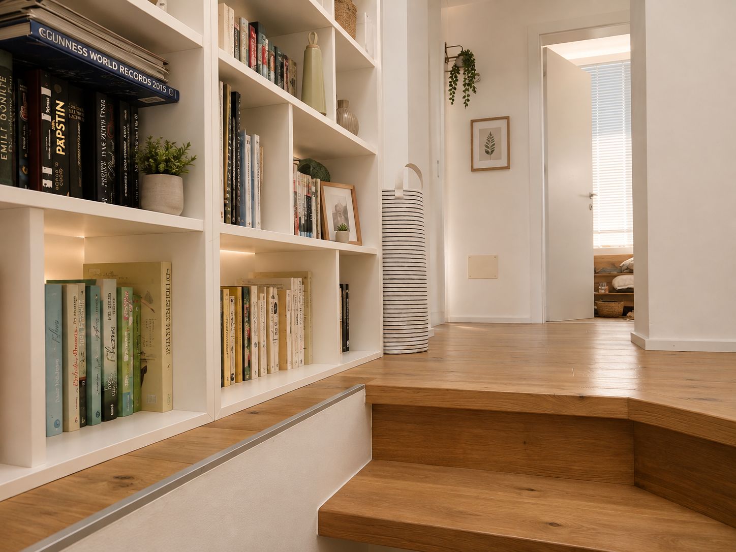 Stiegenaufgang mit Bücherwand