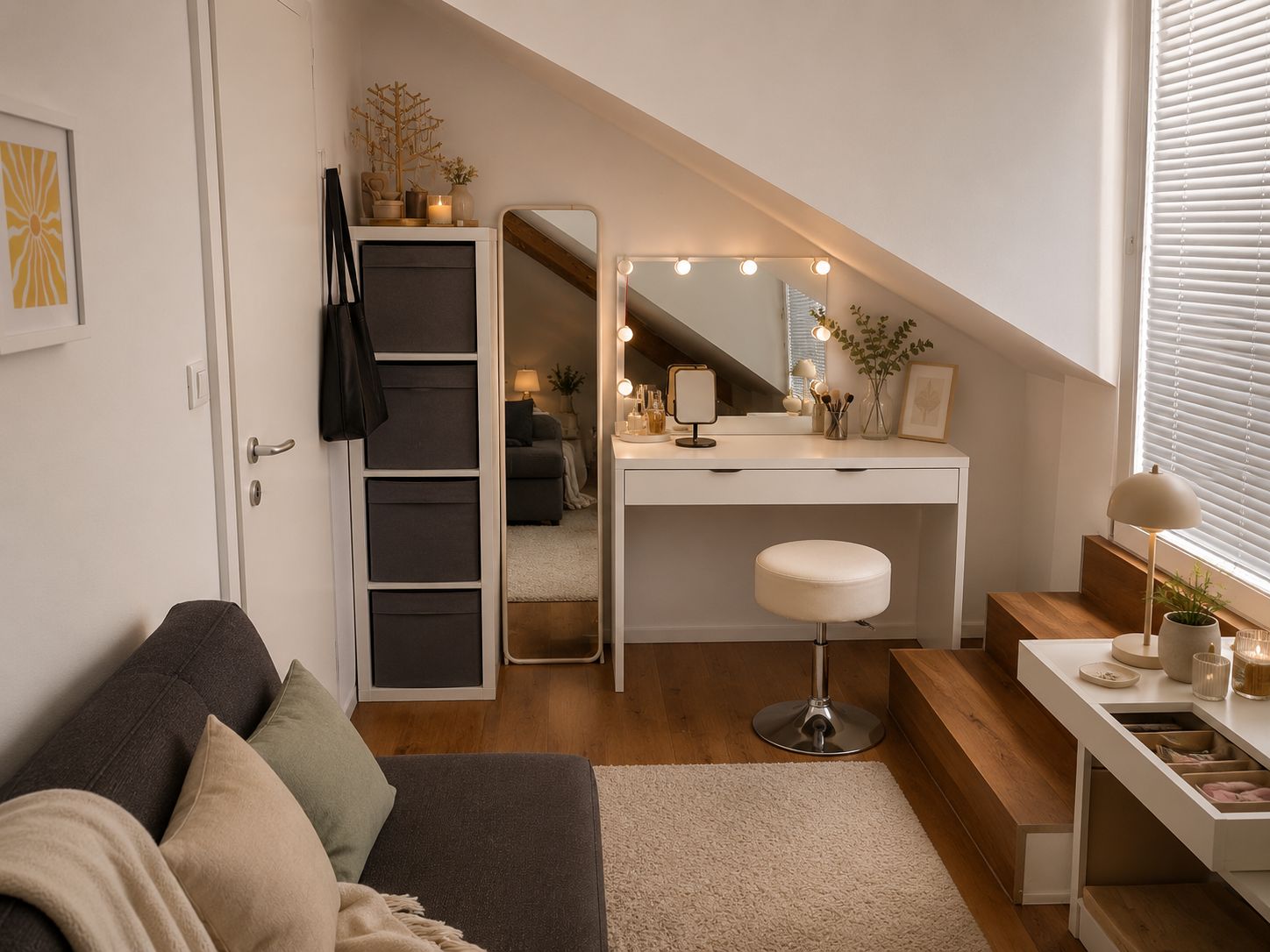 Zimmer 1 im Dachgeschoss, Sitzecke und Schminktisch